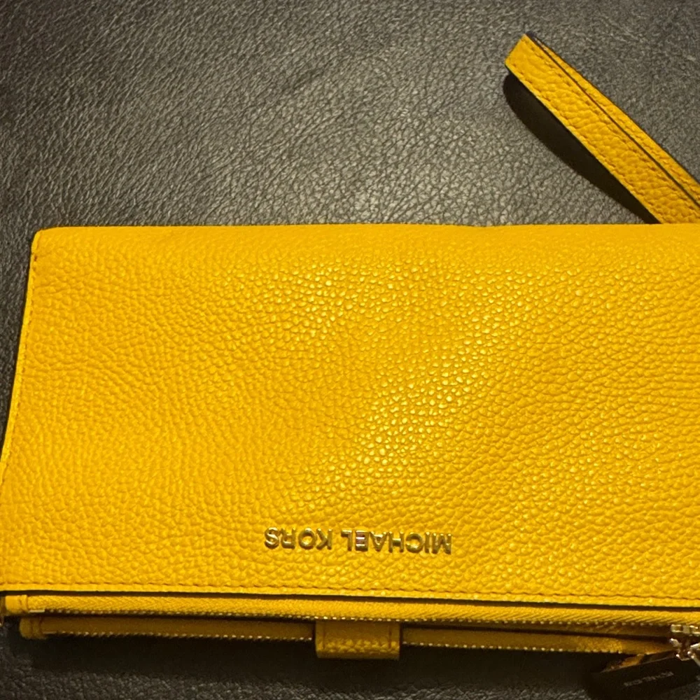 Michael Kors Mustard Yellow Wristlet In Great Used Condition With One Small Mark - Picture 10 of 10